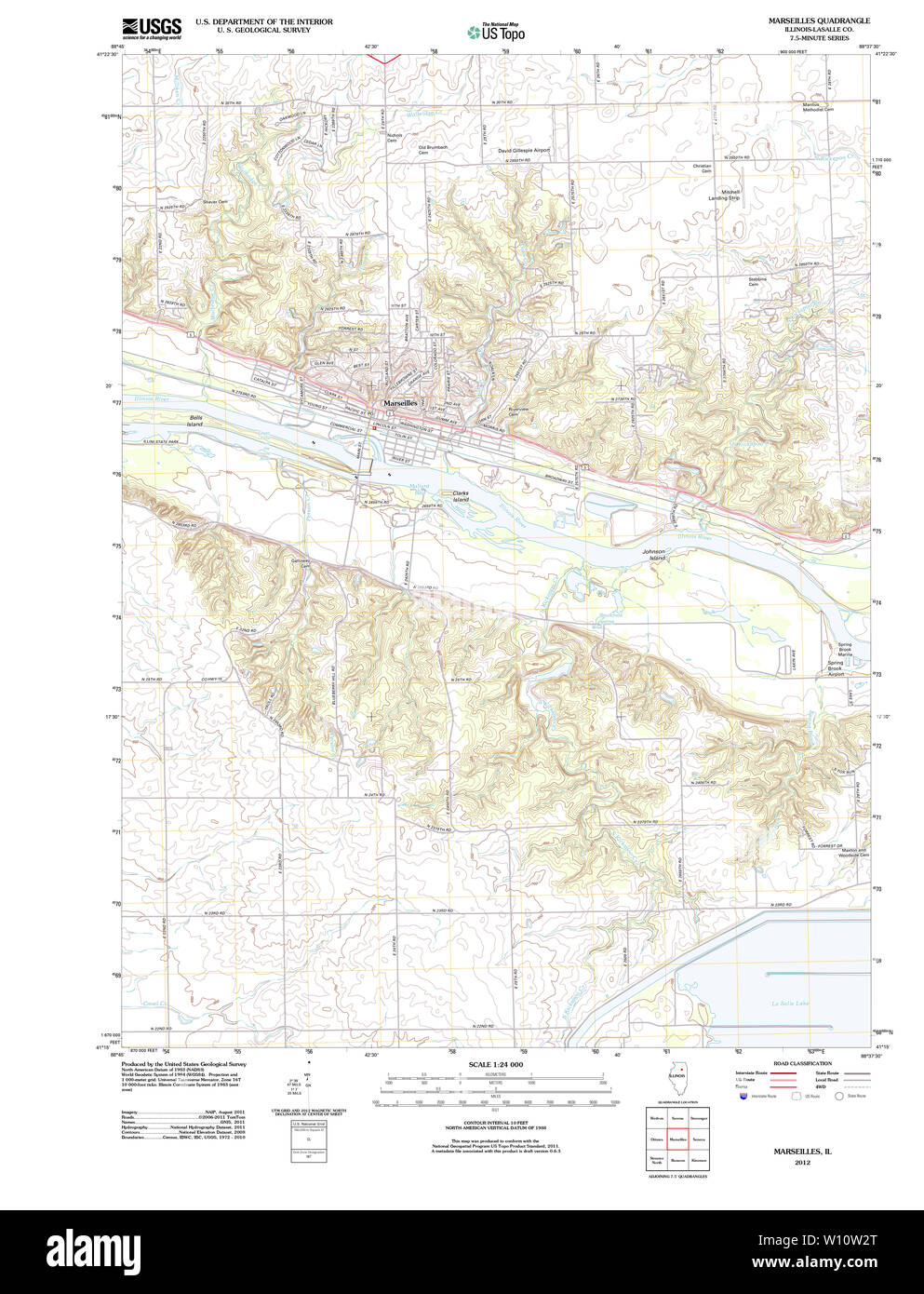 USGS TOPO Karte Illinois IL Marseille 20120824 TM Wiederherstellung Stockfoto