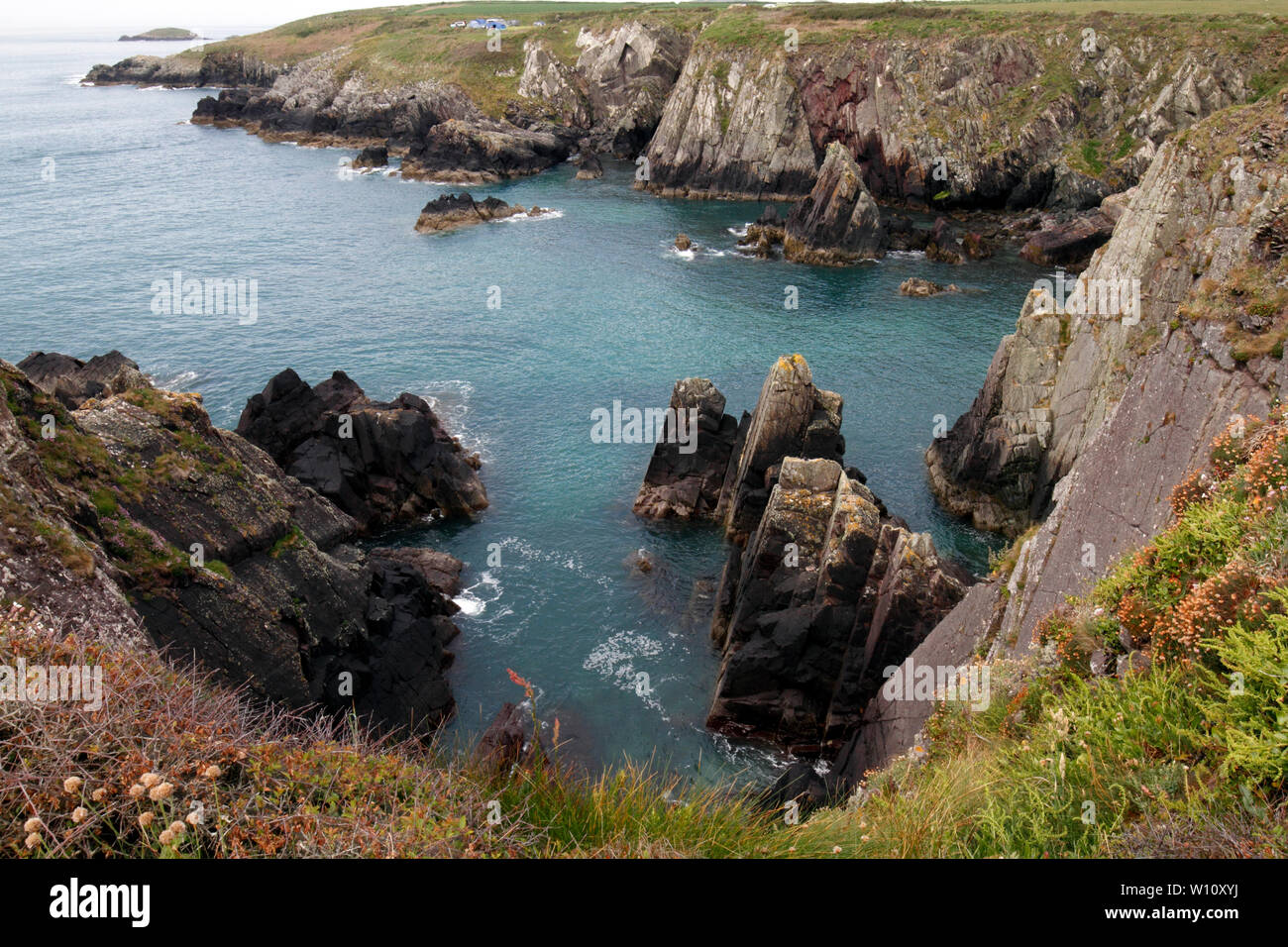 Rocky Einlass von Pembrokeshire Coastal Path, Wales, UK. Stockfoto
