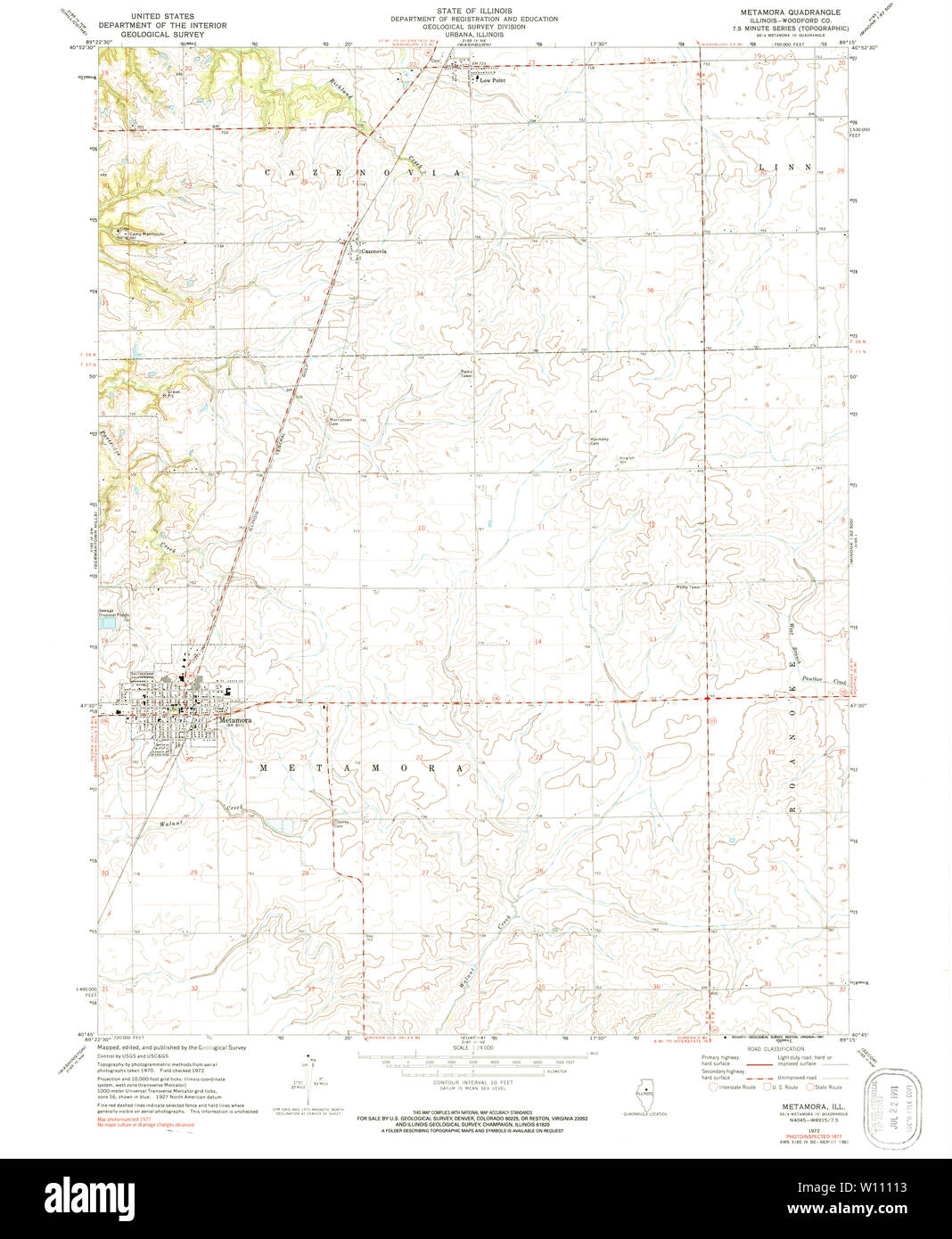 USGS TOPO Karte Illinois IL Metamora 308169 1972 24000 Wiederherstellung Stockfoto