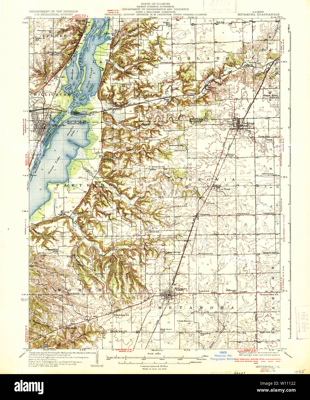 USGS TOPO Karte Illinois IL Metamora 309730 1937 62.500 Wiederherstellung Stockfoto