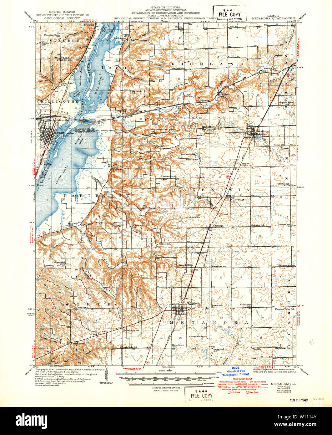 USGS TOPO Karte Illinois IL Metamora 309732 1937 62.500 Wiederherstellung Stockfoto