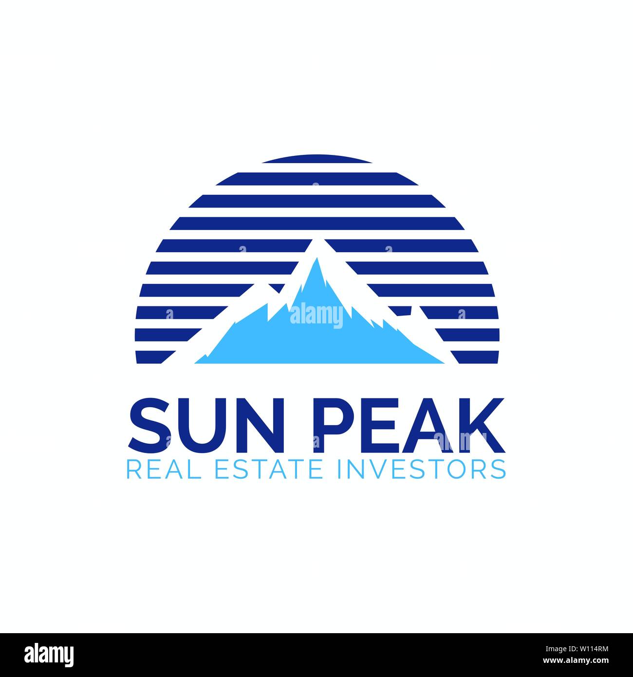 Hohe Gipfel logo Vorlage. Vector mountain Logo Illustration mit Sun Kreis. Stock Vektor