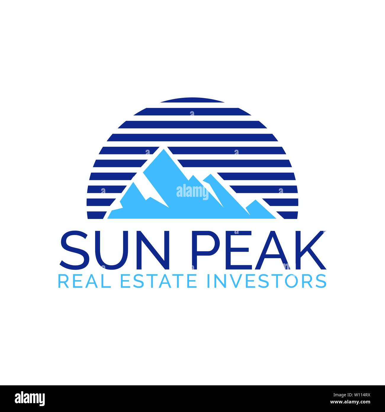 Hohe Gipfel logo Vorlage. Vector mountain Logo Illustration mit Sun Kreis. Stock Vektor