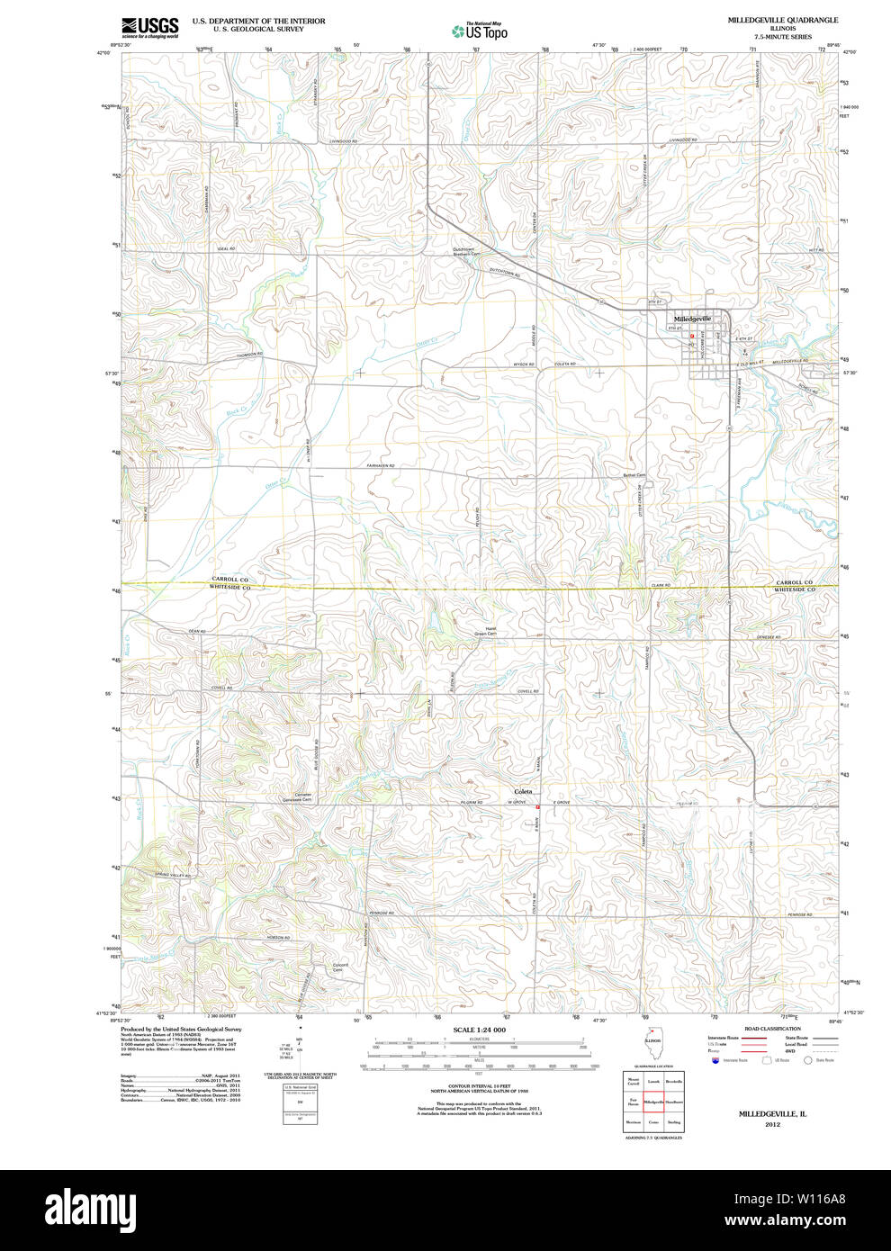 USGS TOPO Karte Illinois IL Milledgeville 20120816 TM Wiederherstellung Stockfoto