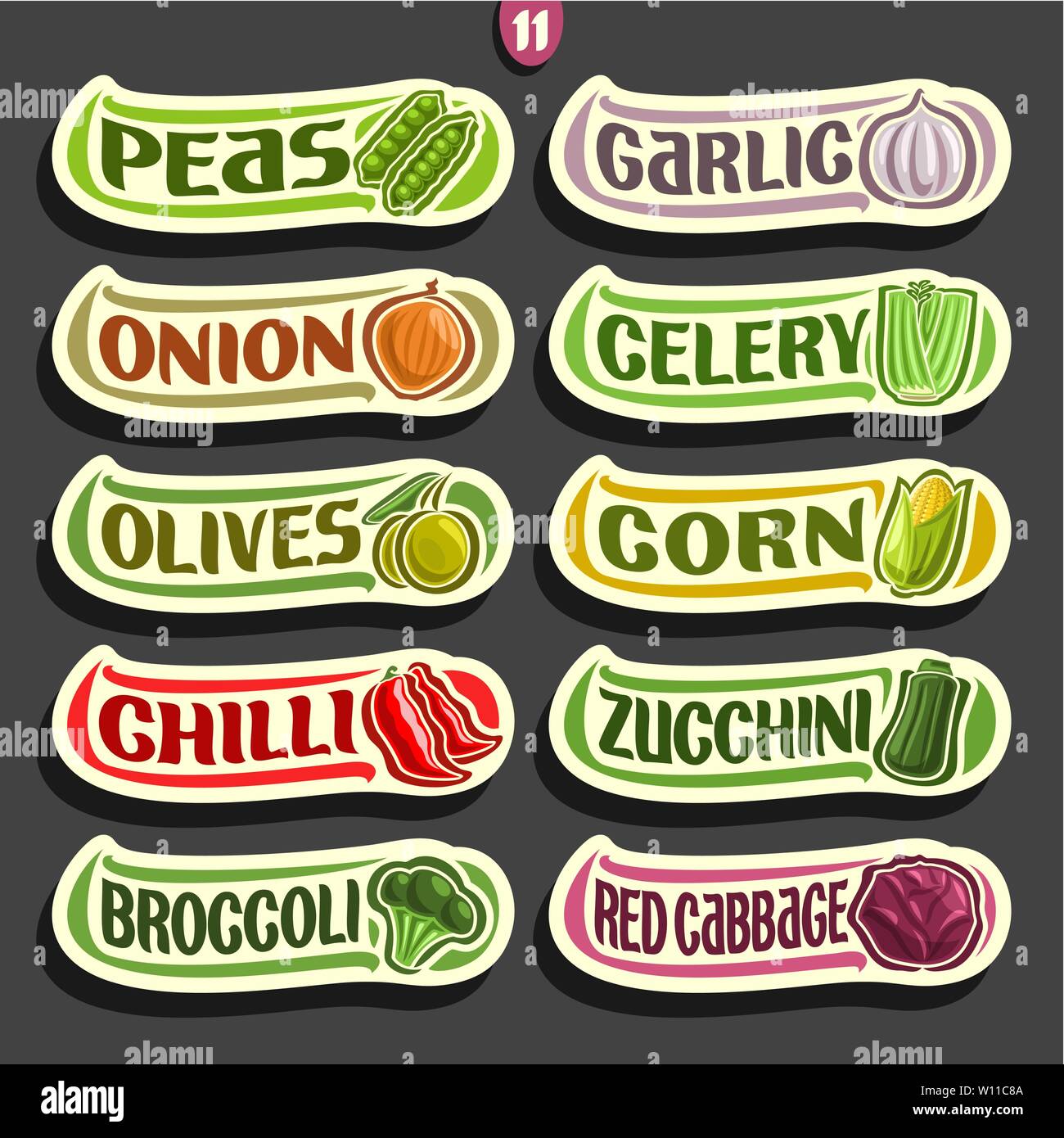 Vektor Etiketten für Gemüse Stock Vektor