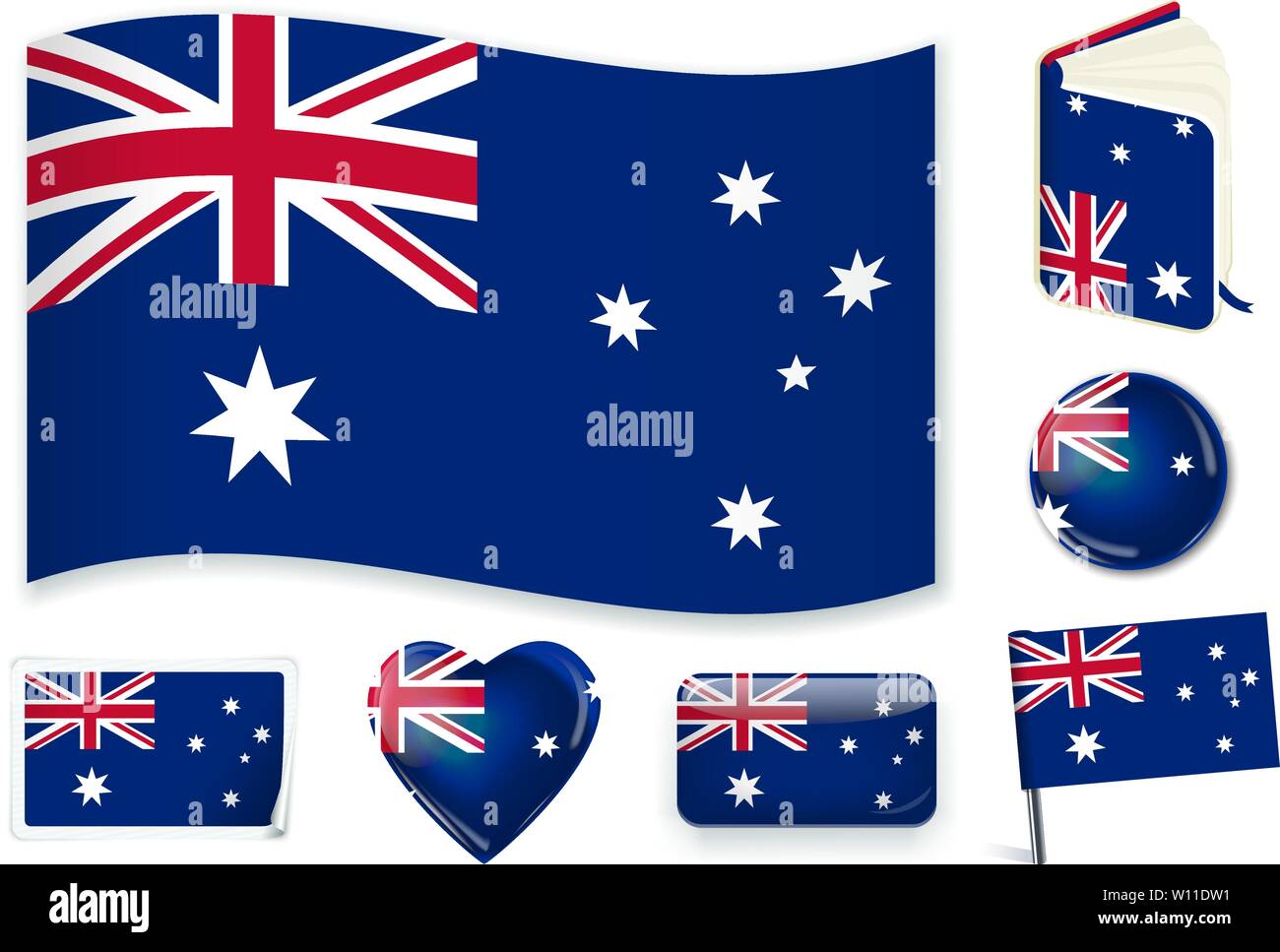 Australische nationale Flagge. Vector Illustration. 3 Schichten. Schatten, Flagge, Licht und Schatten. Sammlung von 220 Welt Flaggen. Präzise Farben. Einfache Änderungen. Stock Vektor