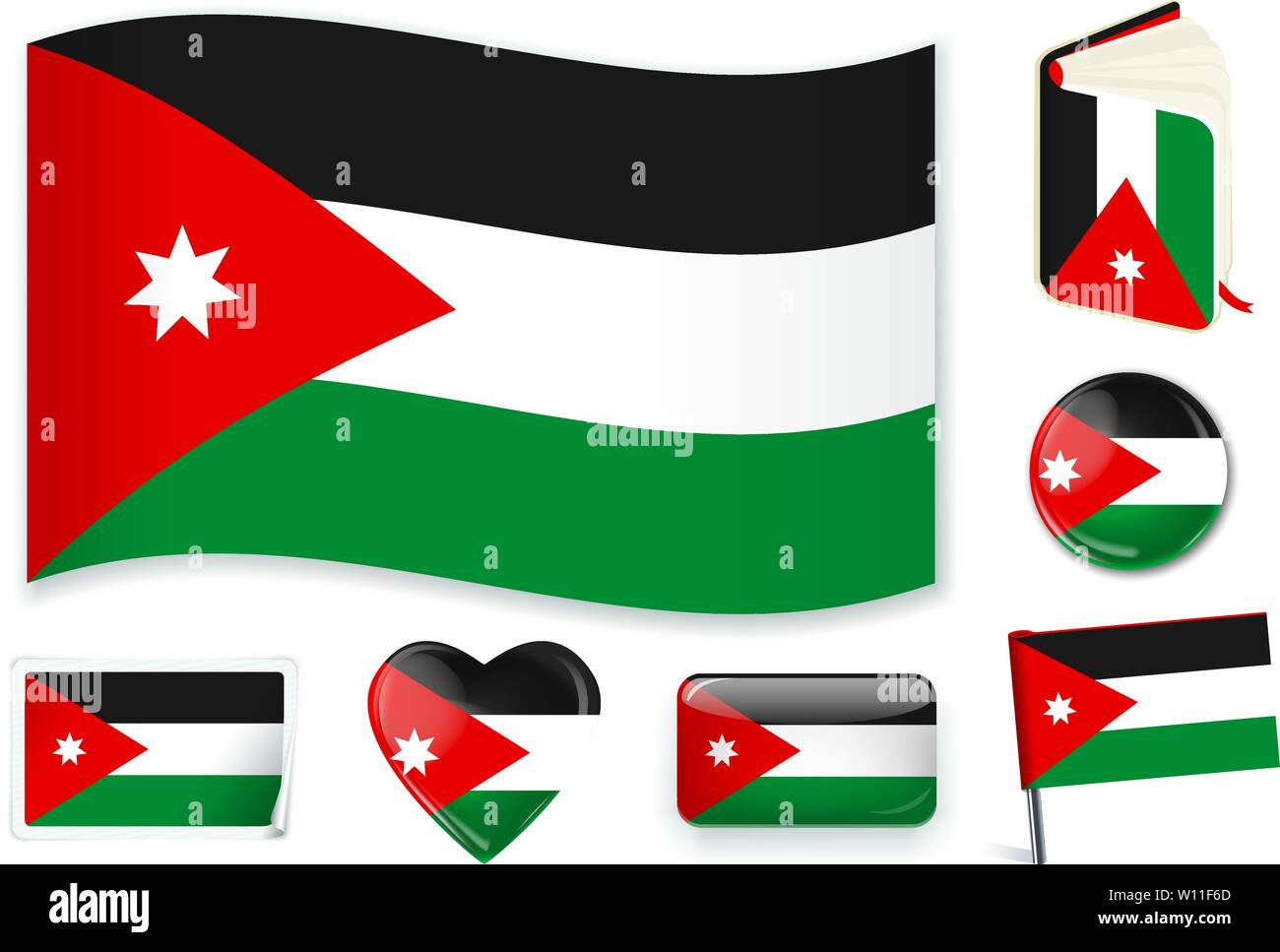 Jordanien Nationalflagge. Vector Illustration. 3 Schichten. Schatten, Flagge, Licht und Schatten. Sammlung von 220 Welt Flaggen. Präzise Farben. Einfache Änderungen. Stock Vektor