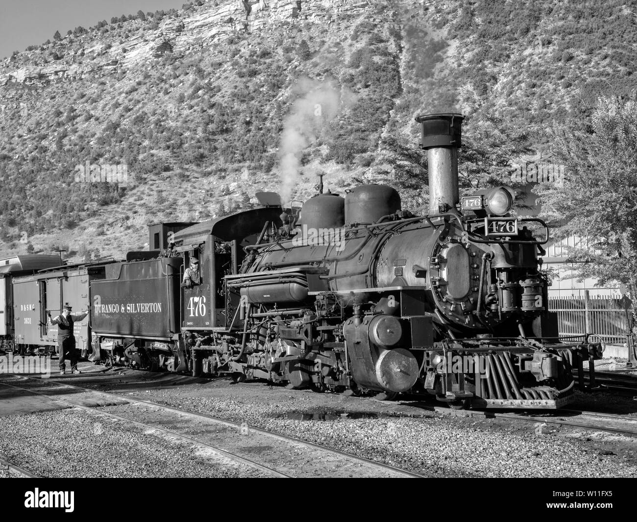 Dampflokomotive der Durango & Silverton Railroad in Durango Depot Stockfoto