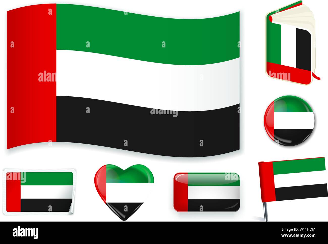 Vereinigte Arabische Emirate Landesflagge. Vector Illustration. 3 Schichten. Schatten, Flagge, Licht und Schatten. Sammlung von 220 Welt Flaggen. Präzise Farben. Einfache Änderungen. Stock Vektor