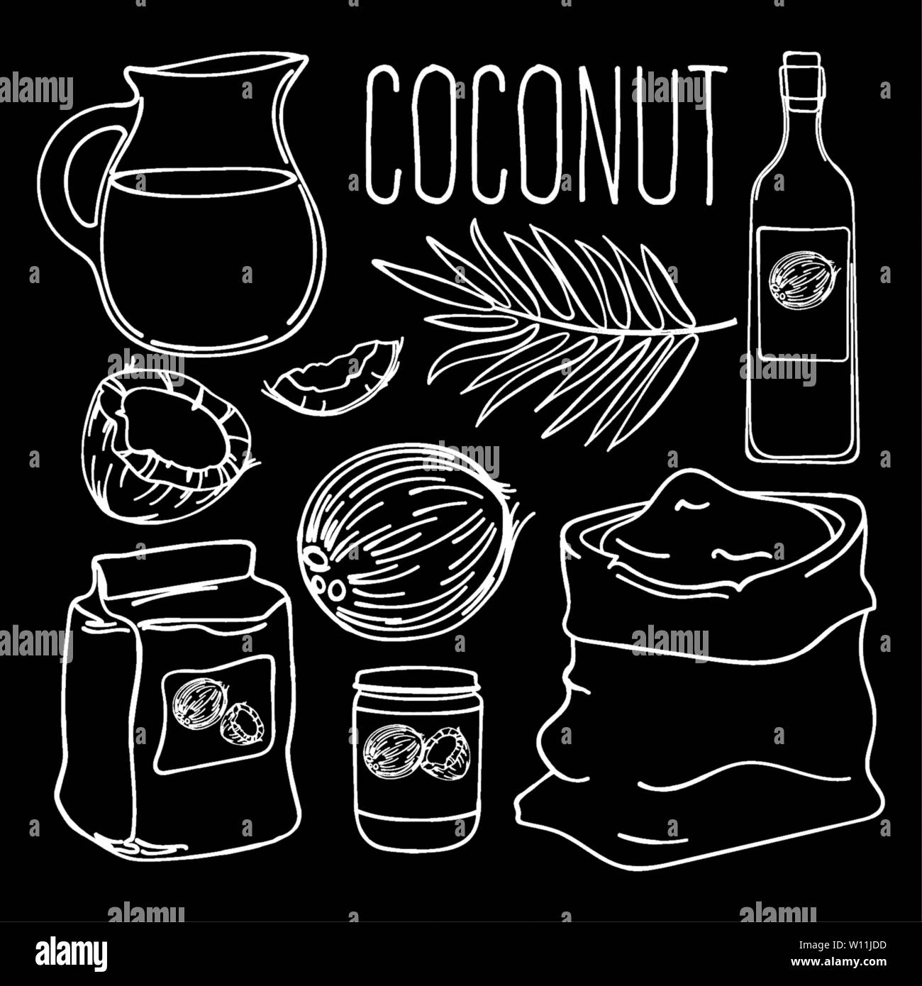 Kokosnuss schwarze Vegetarische Paleo Keto natürliche Ernährung Richtige Ernährung Vector Abbildung für Print Fabric und Dekoration Stock Vektor