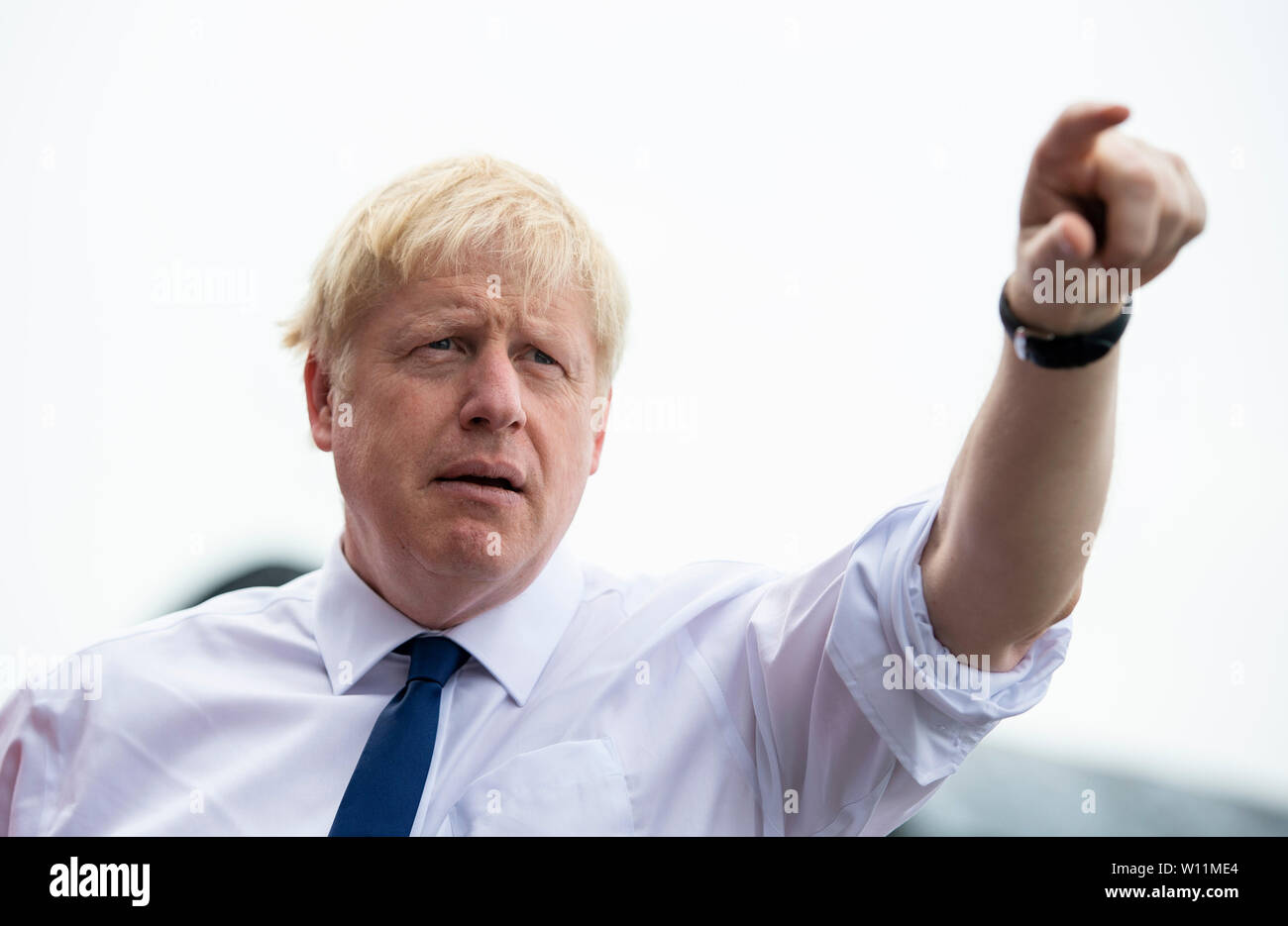 Konservative Partei Führung Kämpfer Boris Johnson in einer Rede auf der Tory Führung hustings im Crooklands in Cumbria. Stockfoto