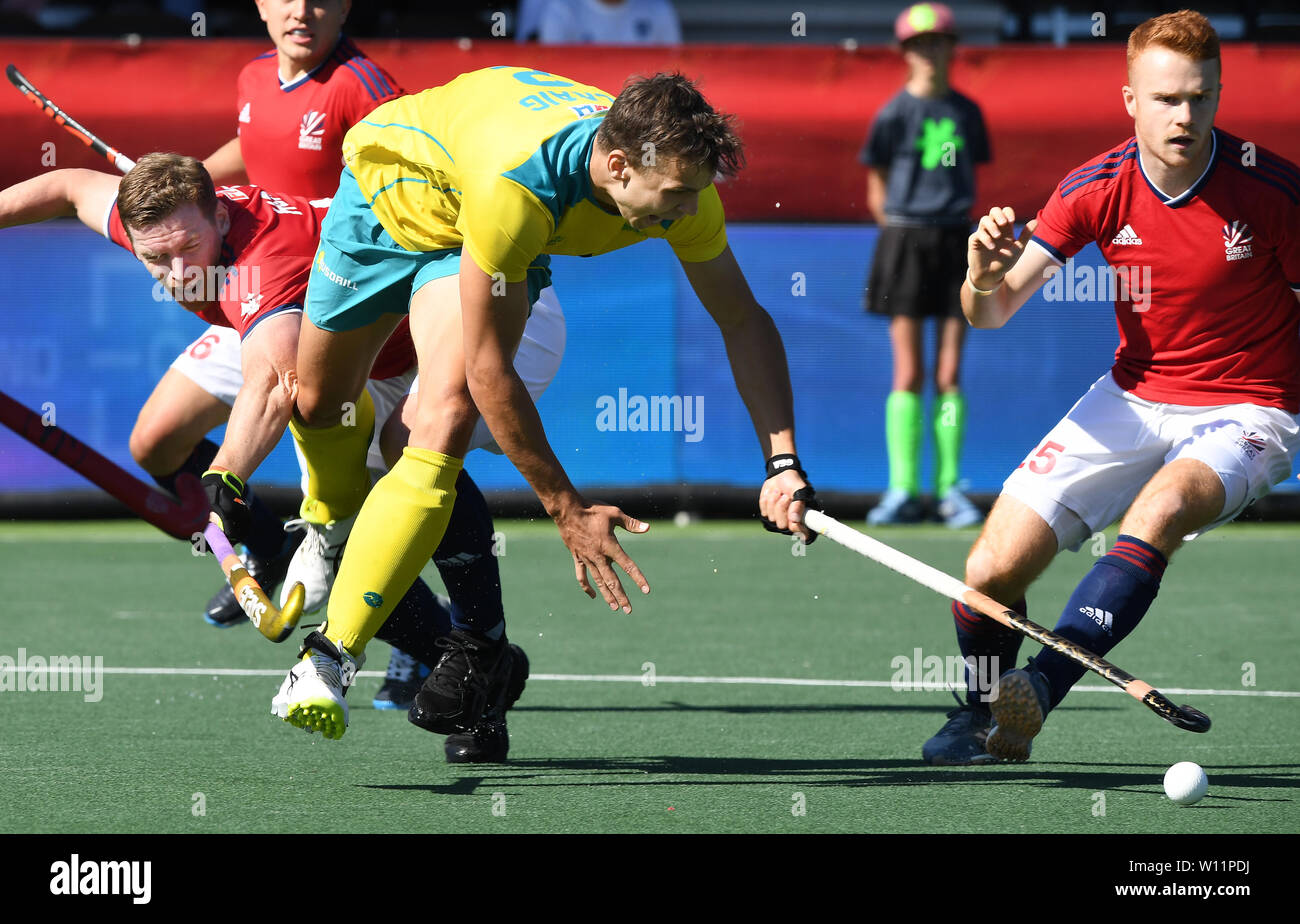 L-R Michael Hoare, Tom Craig en Jack Waller in FIH-Pro League Finale Australien vs Brittain am 28. Juni. 2019 in Amsterdam, Niederlande. Credit: Ben Haeck/SCS/LBA/Alamy leben Nachrichten Stockfoto