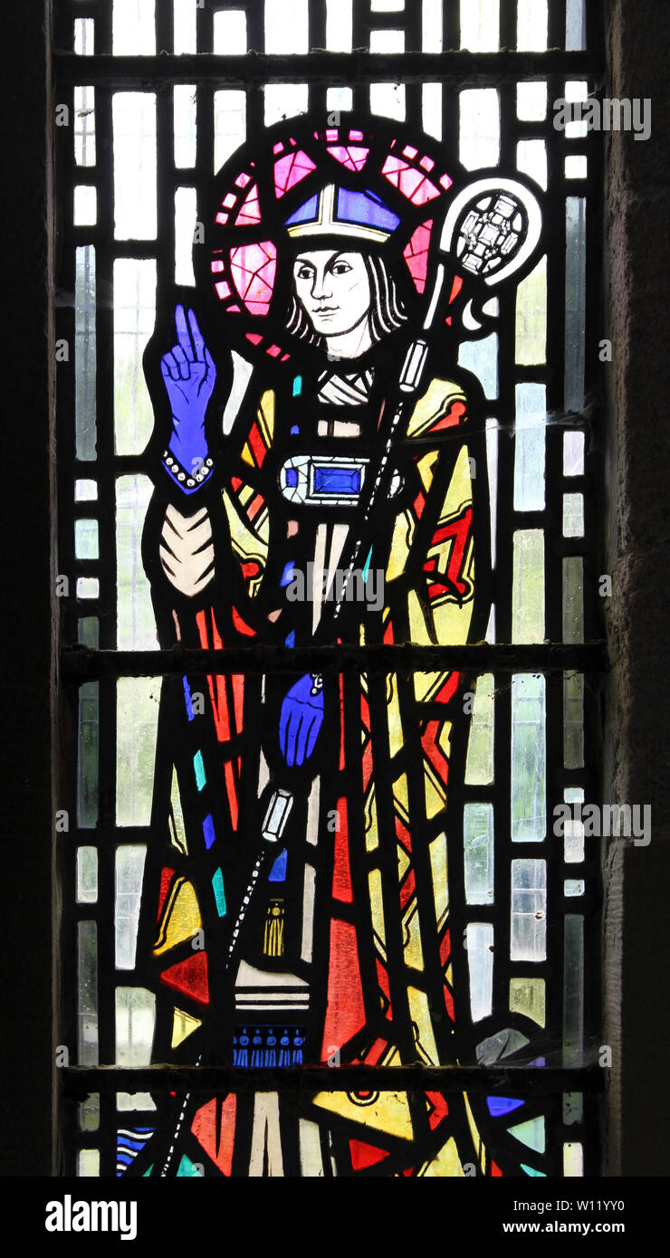 St David - Patron von Wales Fenster aus buntem Glas. Stockfoto