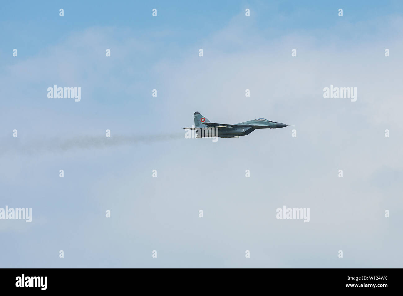 Russische Kämpfer Mikoyan-Gurevich MiG-29 auf dem Flug Stockfoto