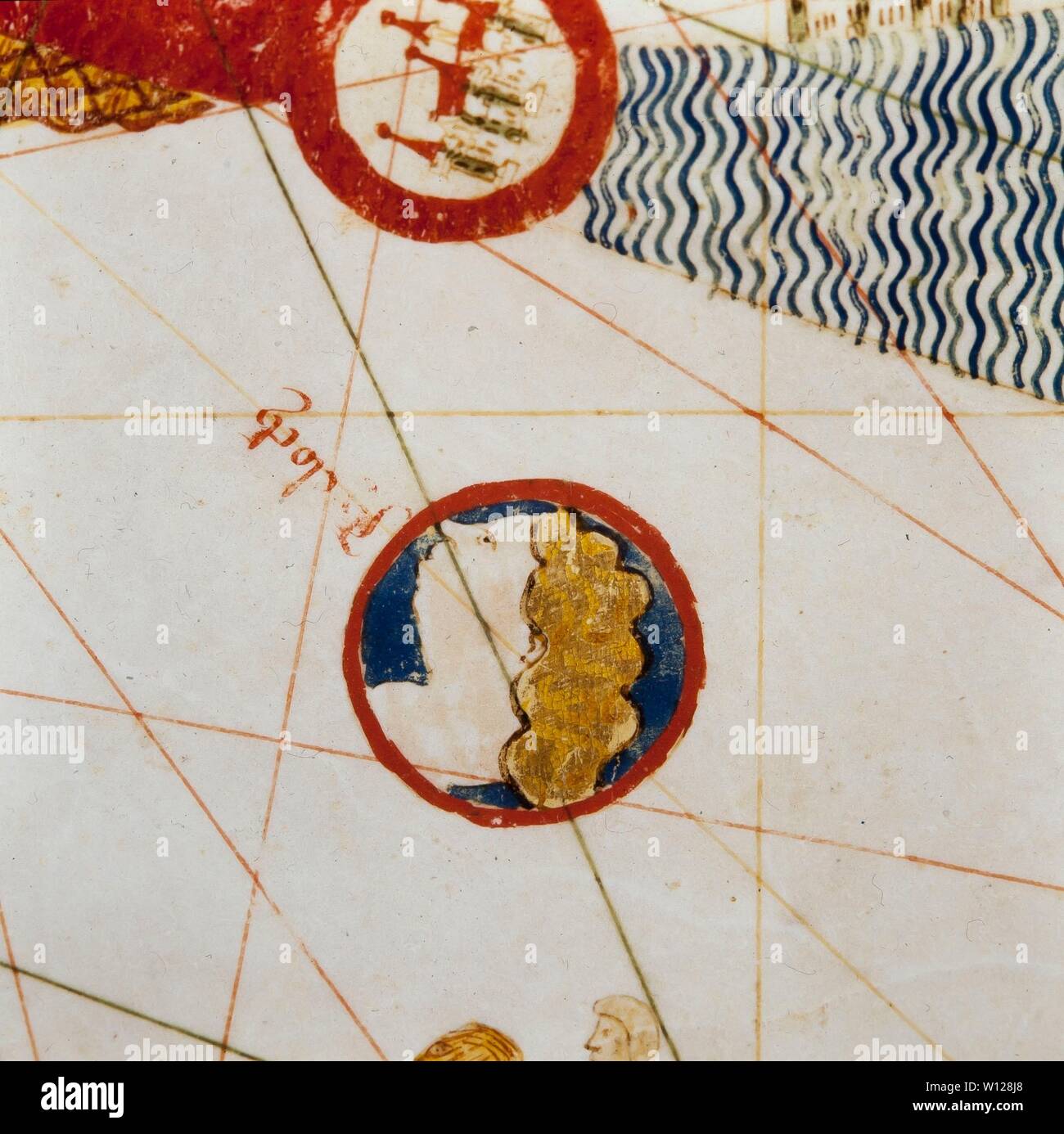 Gabriel de Vallseca/Seekarte, aus dem 15. Jahrhundert. Inv. 3237. Museum: Museu Marítim, Barcelona. Stockfoto