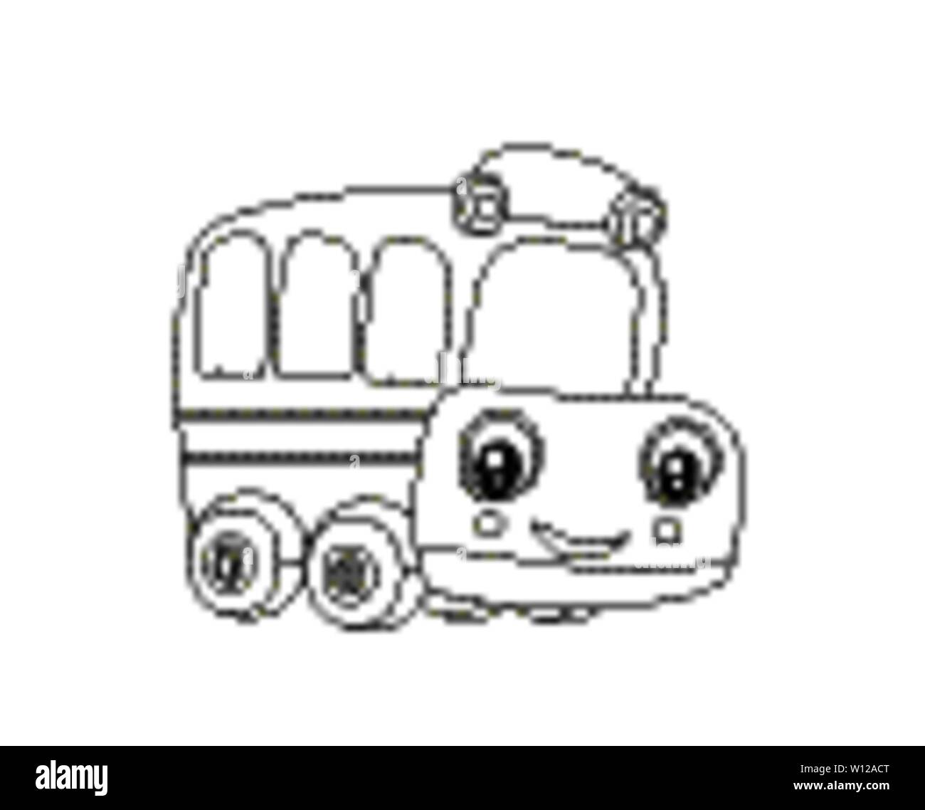 School Bus Zeichentrickfigur, doodle Illustration, Buch Färbung Stock Vektor