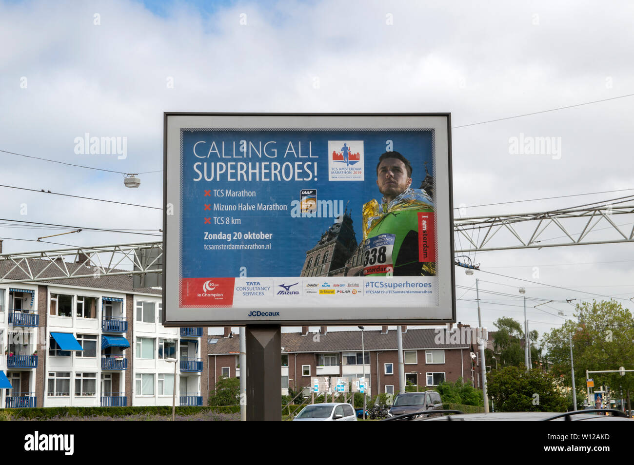 Reklametafeln TCS Marathon in Diemen Niederlande 2019 Stockfoto