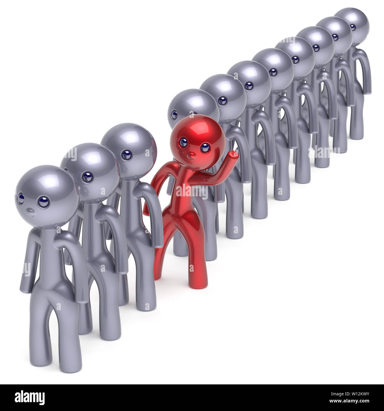 Heben Sie sich von der Masse ab unterschiedlichen Zeichen Individualität Menschen einzigartigen roten Mann denken Person unterscheiden sonst Hallo neue Chancen Konzept Hum Stockfoto