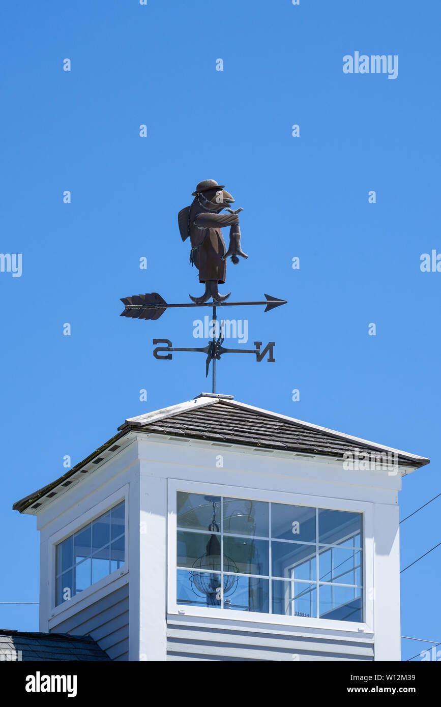 Kuppel mit einem Fisch, dass ein Mann weathervane auf der Oberseite mit strahlend blauem Himmel Hintergrund gefangen hat. Stockfoto