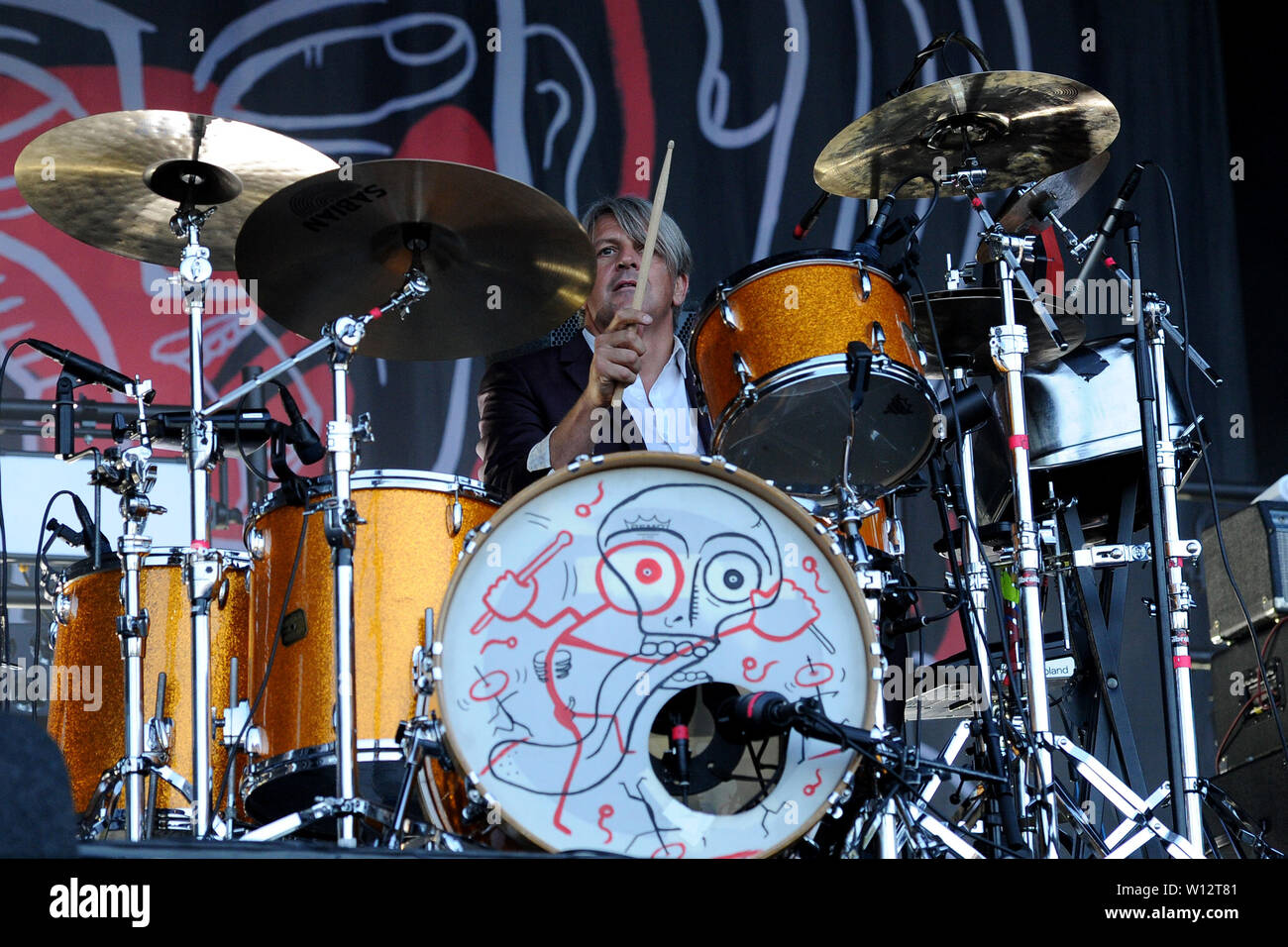 Den Haag, Niederlande. 29 Juni, 2019. Den Haag, 29-06-2019, Parkpop Samstag Nacht, Zuiderpark, Mario Goossens Drummer von Triggerfinger Credit: Pro Schüsse/Alamy leben Nachrichten Stockfoto