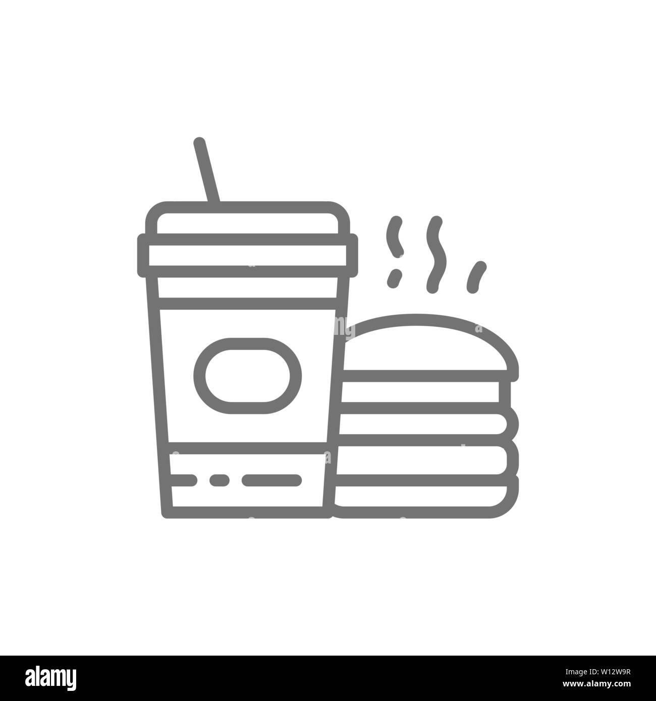 Fast food, American Food, Burger und Soda Symbol Leitung. Stock Vektor