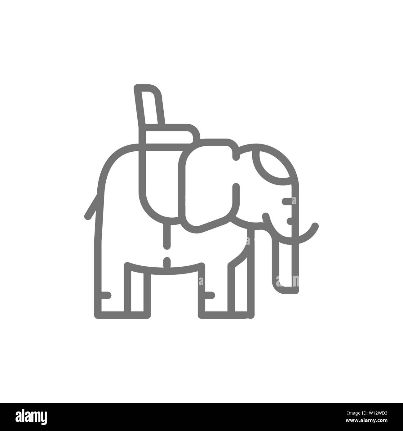 Indischer Elefant mit Sattel Symbol Leitung. Stock Vektor