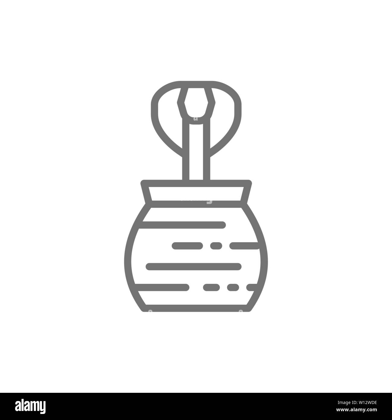 Cobra in der Kanne, ausgebildete Schlange Symbol Leitung. Stock Vektor