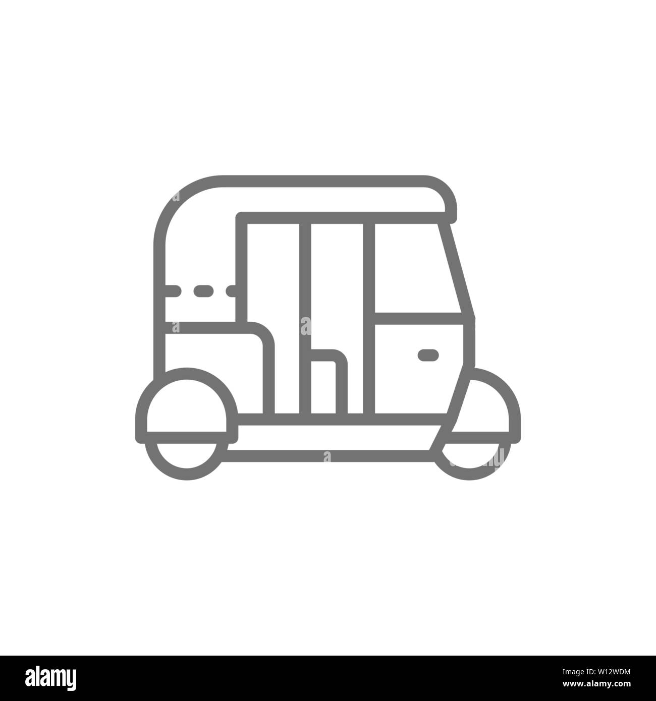 Tuk Tuk Auto, traditionelle öffentliche Verkehrsmittel in Indien Symbol Leitung. Stock Vektor