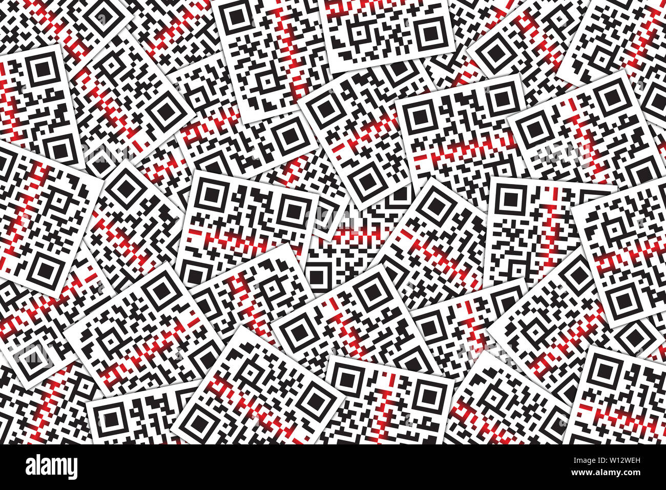 QR-Code mit Laserstrahl Hintergrund. Quick Response Code für Supermarkt, E-Commerce, Shop etc. Stockfoto