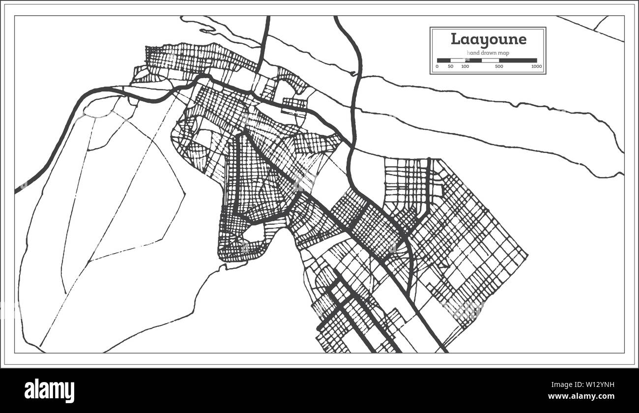 Laayoune Sahara Stadtplan iin Schwarz und Weiß. Übersichtskarte. Vector Illustration. Stock Vektor
