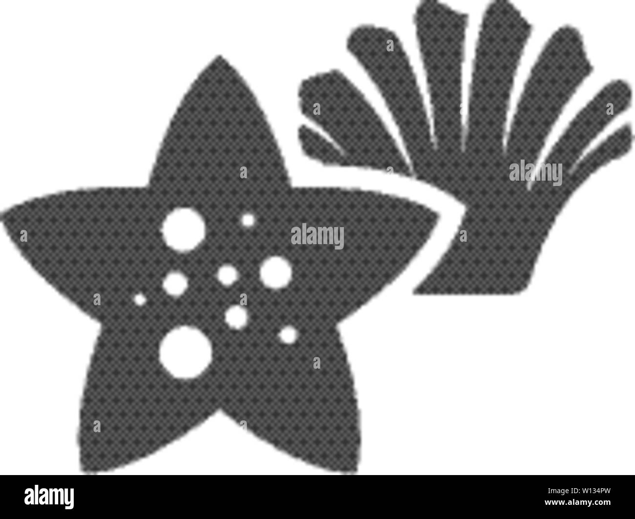 Star fisch Symbol in Schwarz und Weiß Grau einfarbig. Meer tierische Kreatur niedlich Stock Vektor