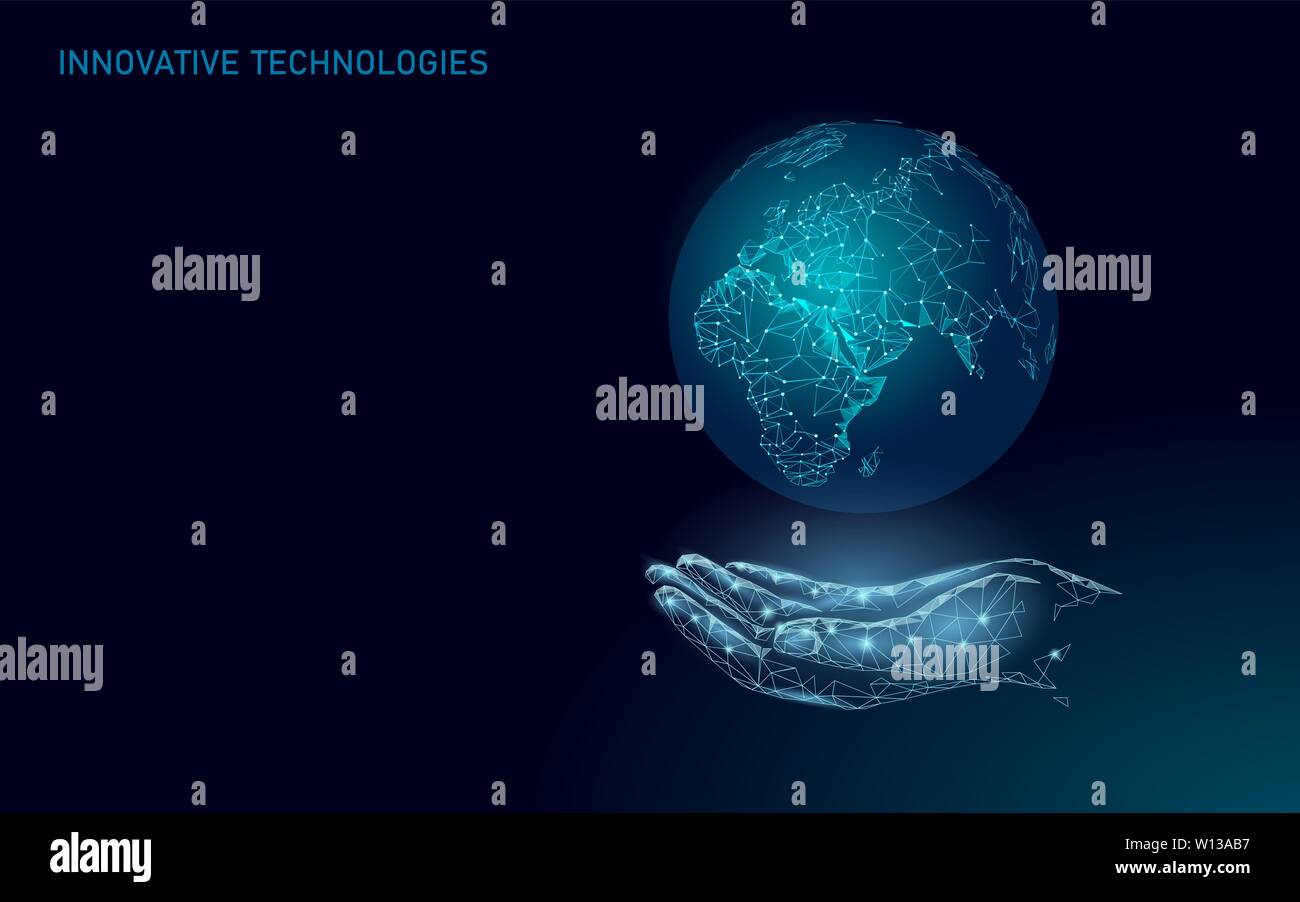Planet Erde Ökologie interessieren. Hand, die eine sorgfältige Global Nature eco-Konzept. Mittlerer Osten Afrika Europa Länder. Speichern Sie die Welt Auflösung moderner Stock Vektor