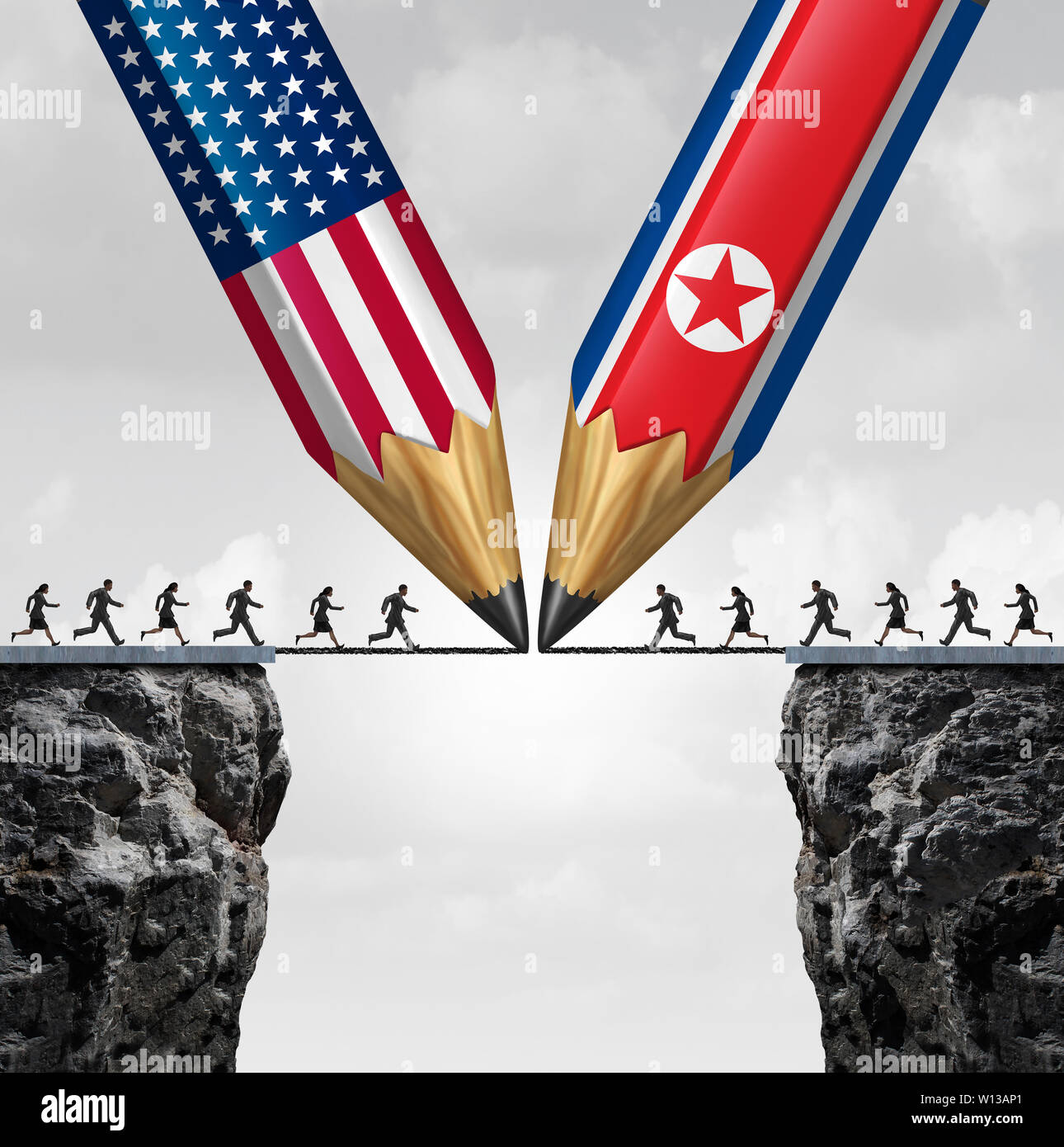 Nordkorea US-Gipfeltreffen als diplomatische Beziehungen zwischen Nord Koreanische und amerikanische Führung nukleare Verhandlungen. Stockfoto