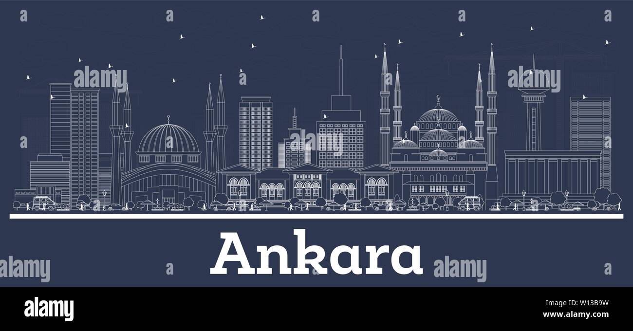 Überblick ankara Türkei Skyline der Stadt mit weißen Gebäuden. Vector Illustration. Business Travel und Tourismus Konzept mit historischer Architektur. Stock Vektor