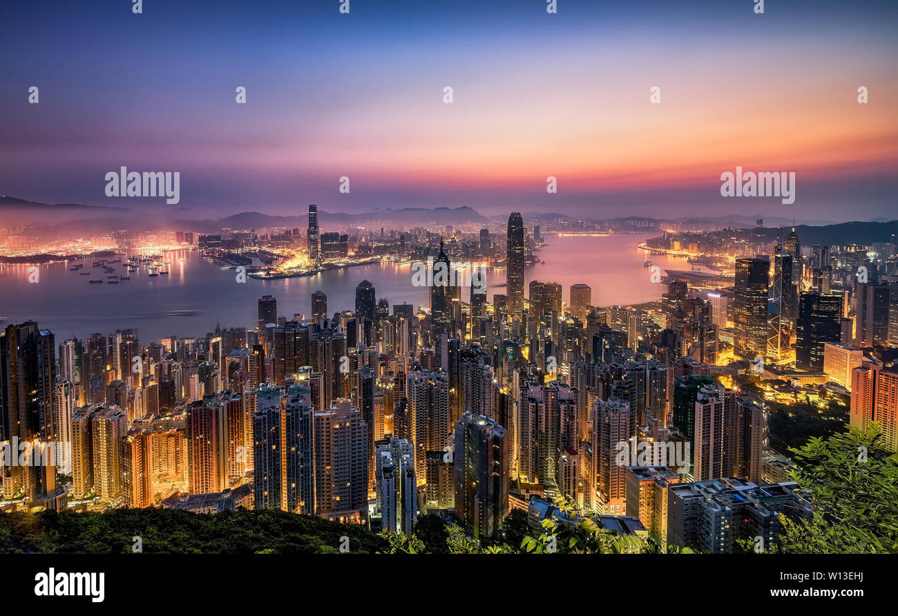 Sonnenaufgang in Hong Kong Stockfoto