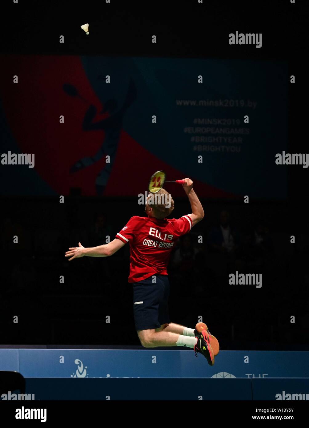 Minsk. Belarus. 30. Juni 2019. Marcus Ellis (GBR) in der Badminton Mixed Doppel Finale bei der 2. Europäischen Spiele. Kredit Garry Bowden/SIP-Foto Agentur/Alamy leben Nachrichten. Stockfoto