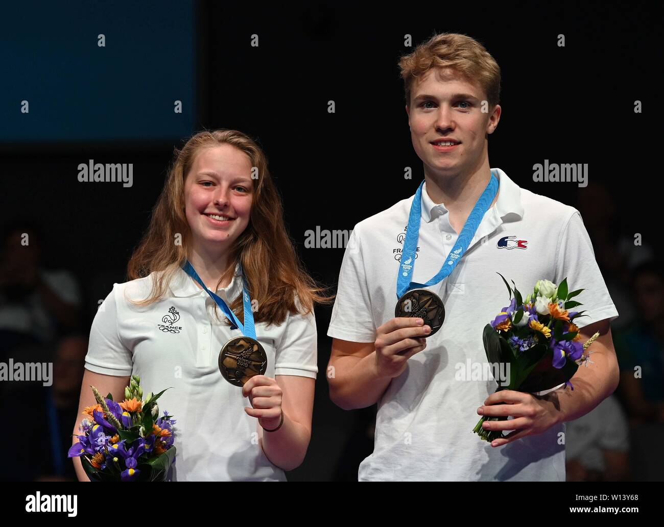 Minsk. Belarus. 30. Juni 2019. Delphine Delrue und Thom Gicquel (FRA) mit ihrem Bronze bei der 2. Europäischen Spiele. Kredit Garry Bowden/SIP-Foto Agentur/Alamy leben Nachrichten. Stockfoto