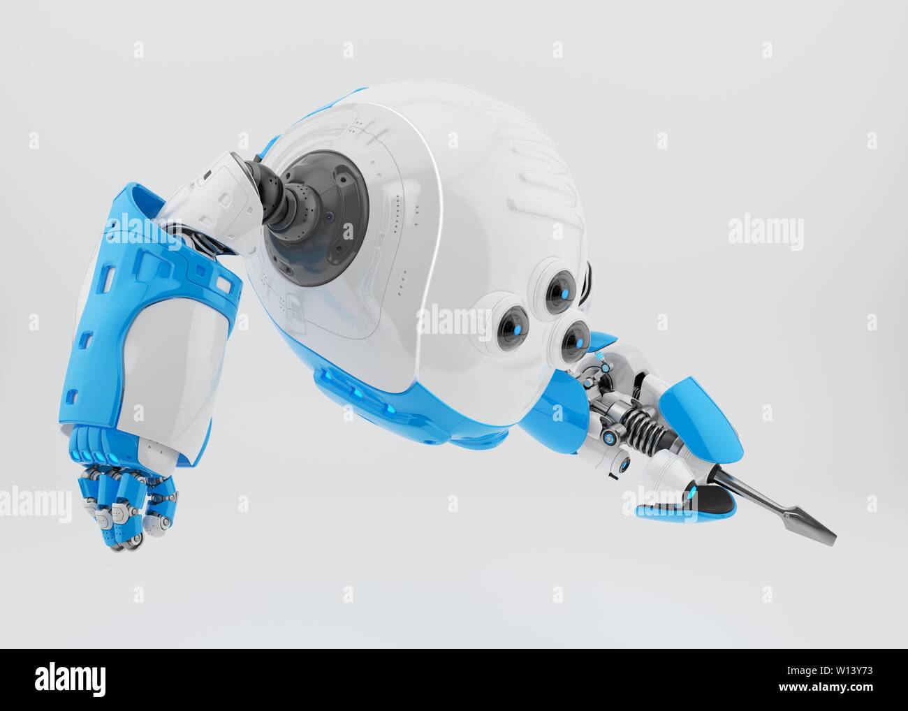 Blau slogger Roboter holding Schraubendreher 3D-Rendering Stockfoto