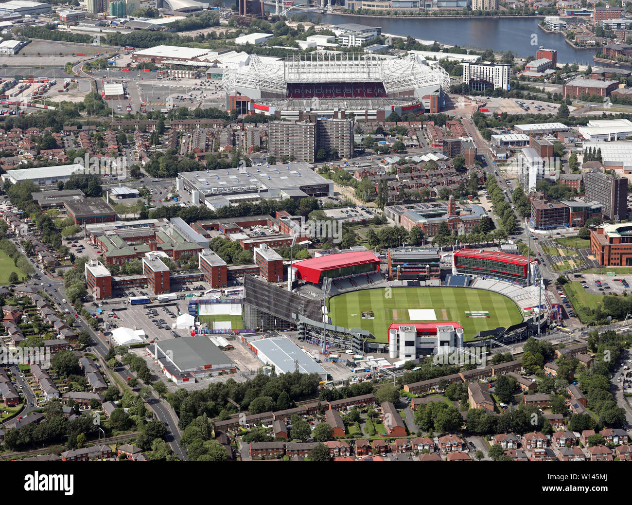 Luftaufnahme von Old Trafford Cricket Ground, Juni 2019 Stockfoto