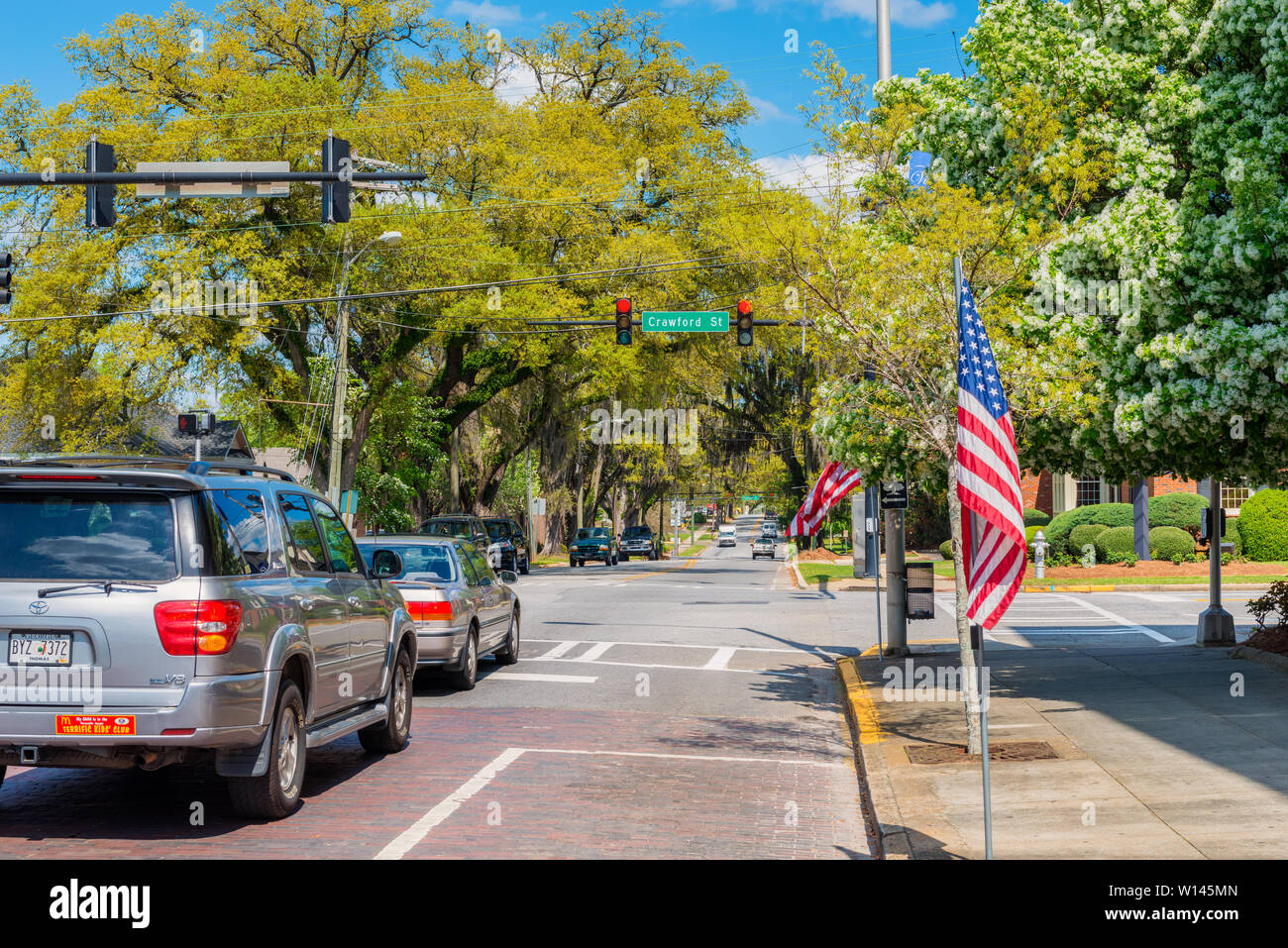 Straße in der Innenstadt von Thomasville, Georgia, USA. Thomasville liegt nahe der Grenze zu Florida gelegen und hält sich die "Stadt der Rosen" Stockfoto