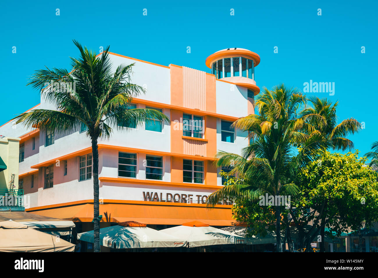 Detail des Waldorf Towers Hotel in Miami South Beach Florida USA Stockfoto
