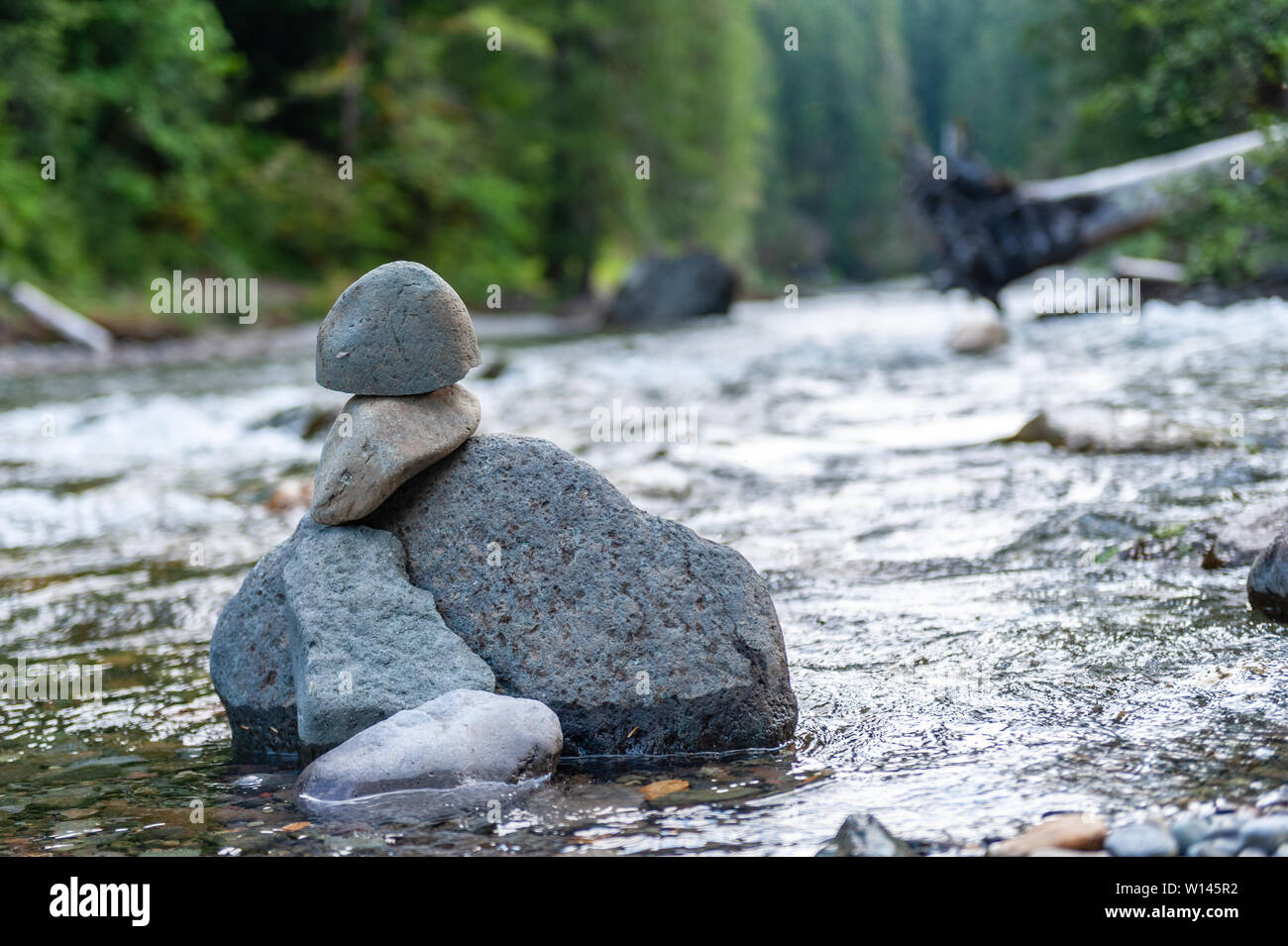 Felsbrocken in eine Bildung von Felsen in der Cowlitz river gestapelt, in der Nähe der La Wis Wis Campground. Staat Washington. Stockfoto