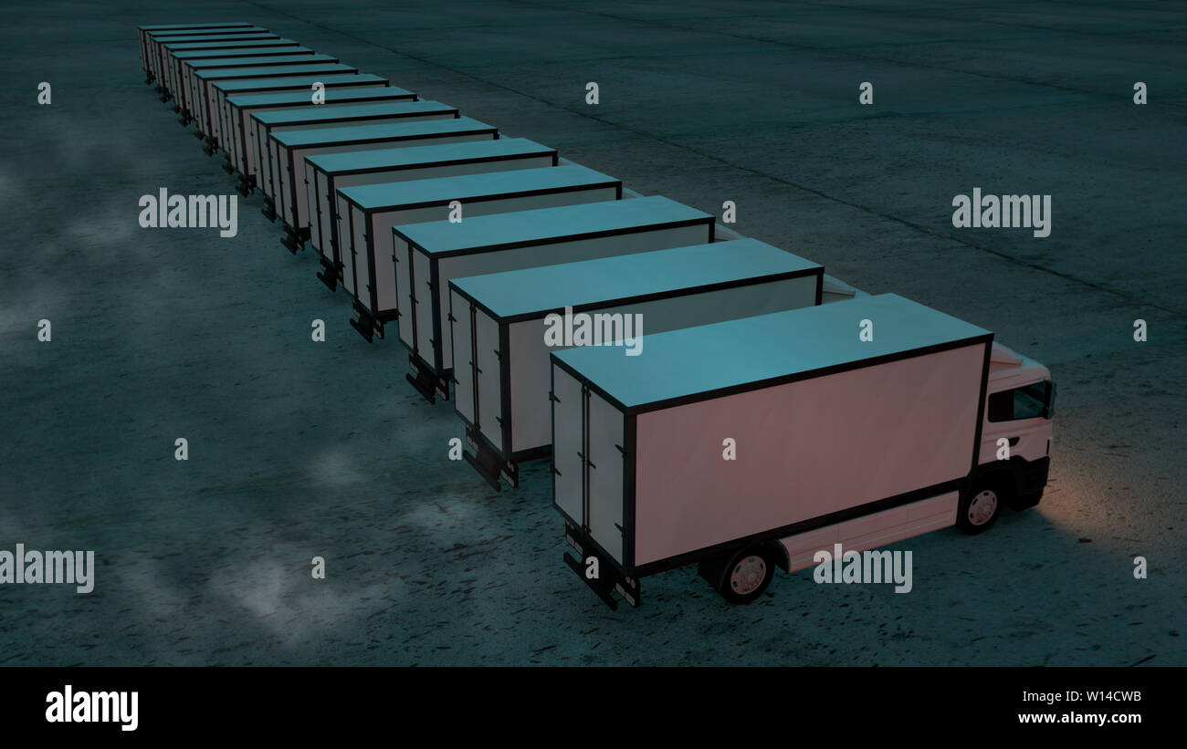 Oben Kasten Lkw unter einem dramatischen So. 3D-Illustration gefüttert. Stockfoto