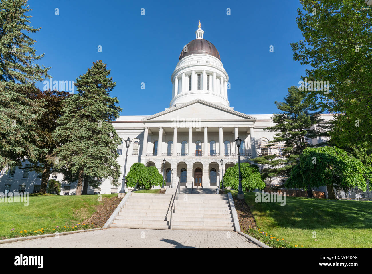 Fassade der Maine State Capitol Building in Augusta, Maine Stockfoto