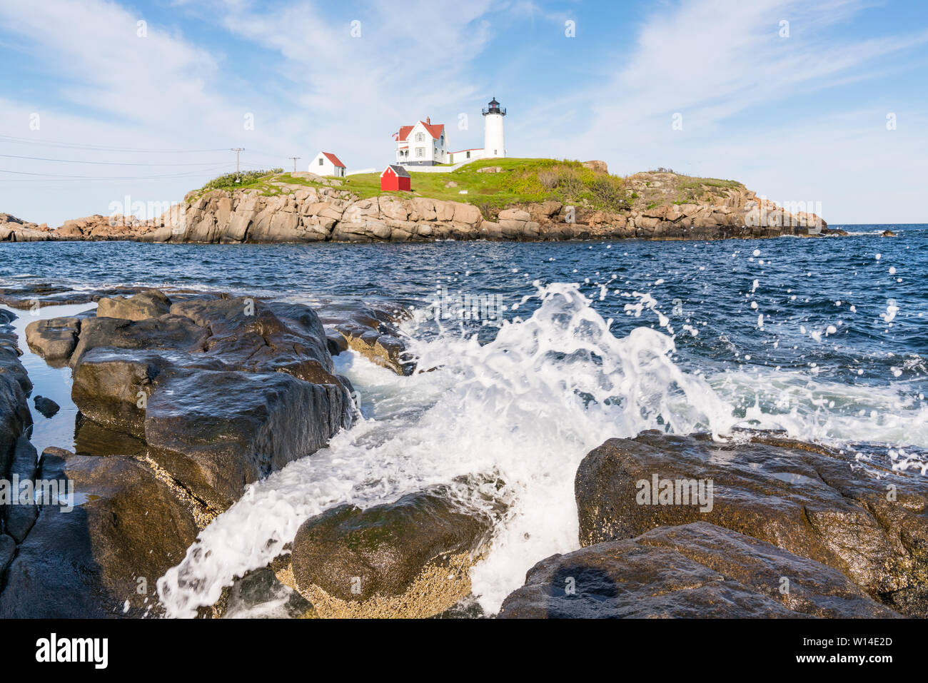 Historische Sofort startbereit Leuchtturm am Cape Neddick in York, Maine Stockfoto