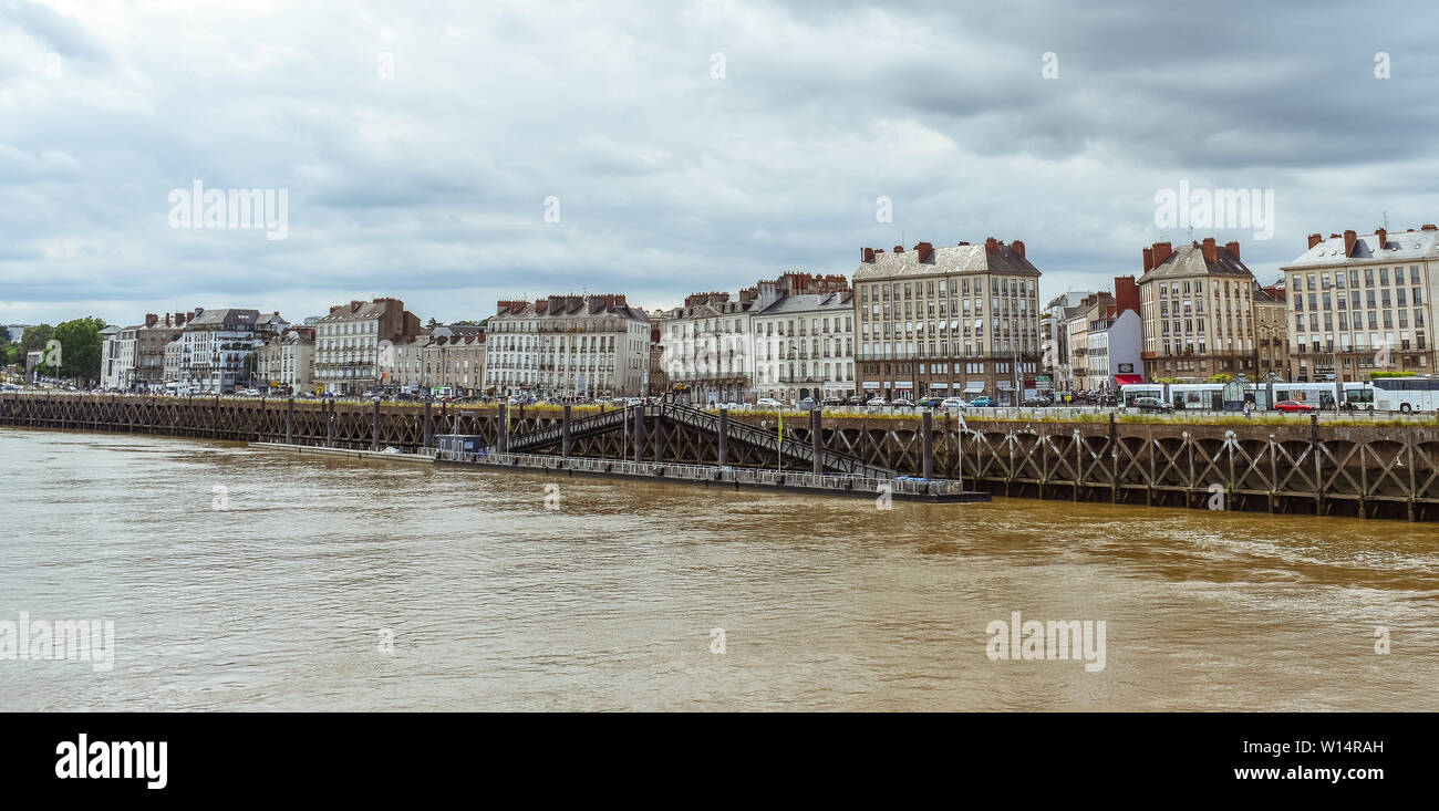 Riverside View von Nantes, alten Gebäuden. Nantes, Franc Stockfoto