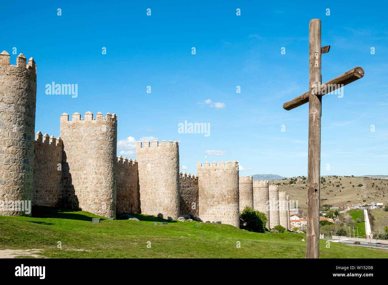 Wände, die spanische Stadt Avila Landschaft Türmchen Stockfoto
