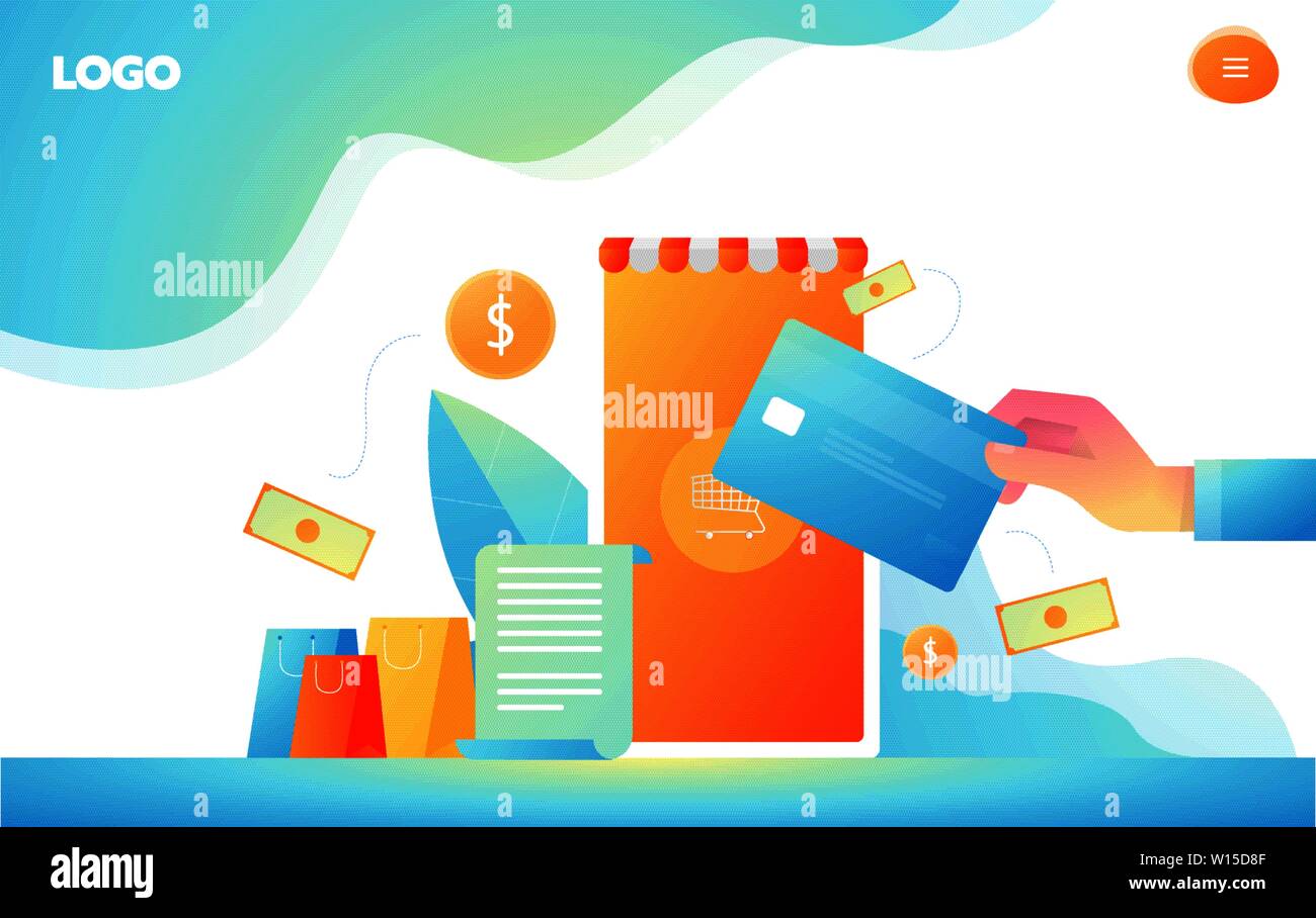 Isometrische shopping online und Bezahlung online Konzepte. Zahlungen im Internet, Schutz Überweisung, online Bank Vector Illustration. Stock Vektor