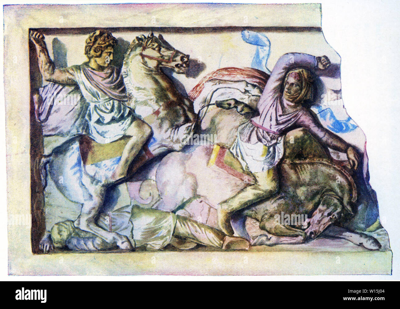 Halbton Alexander des Großen, ein Perser, ein Teil des östlichen Fries des Sarchophagus von Alexander. Stockfoto