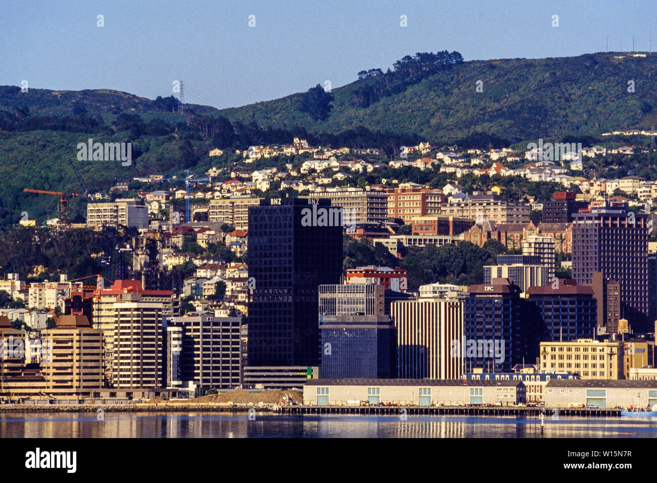Neuseeland, Nordinsel, Wellington. Zentrale Küste. CBD. Central Business District. Foto November 1989. Foto: © Simon Grosset. Archiv: Stockfoto